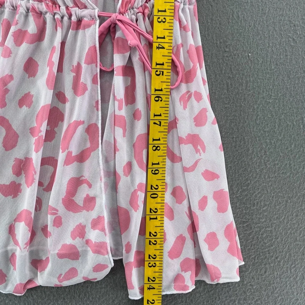 Girls Swim Cover Up Pink Leopard Mesh 11Y Y2K Beach Aesthetic